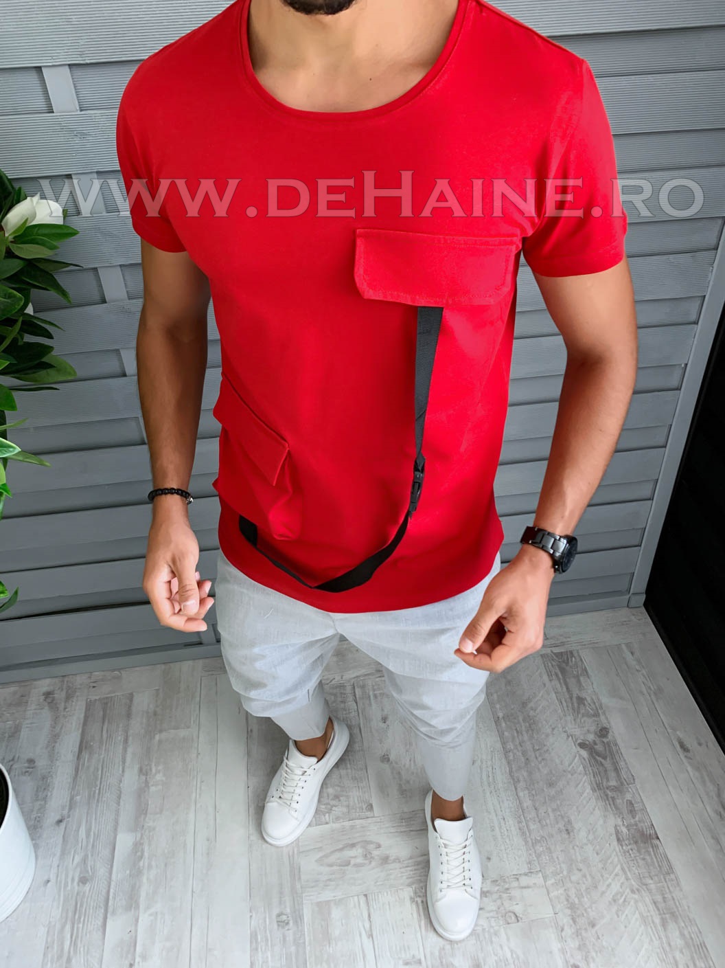 Tricou barbati rosu slim fit vagabond b1974 p17-3